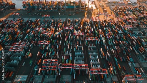 Port of Los Angeles shows container terminal operations at sunset with freight logistics and global trade activity