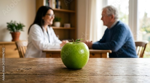 Senior Man Consulting Female Professional About Healthy Nutrition in a Home Kitchen Setting