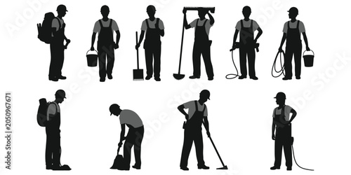Photography Flat vector illustration of worker silhouette design, manual labor artwork conce
