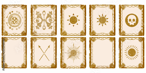Schilderij op canvas Set of ten tarot card templates with ornate frames beige and gold tones