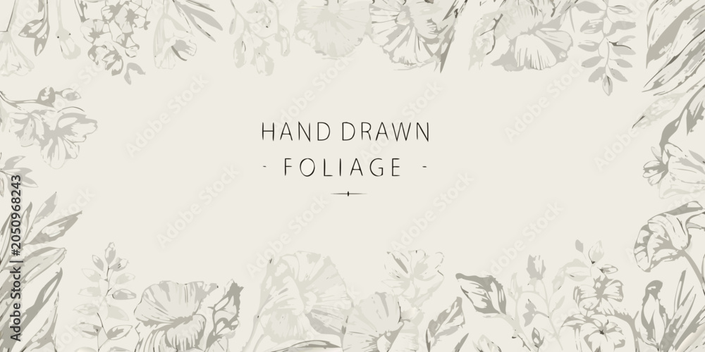 Obraz premium Hand drawn foliage collection with neutral tones on a light beige background
