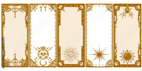 Quadro su tela Set Of Seven Beige Tarot Card Templates With Ornamental Frames