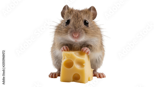 Fotografie Small mouse holding a piece of Swiss cheese
