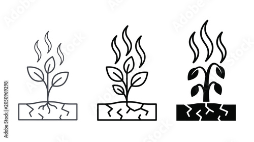 Tableau sur toile Vector Illustration of Drought Affected Plants with Cracked Soil and Heat Waves