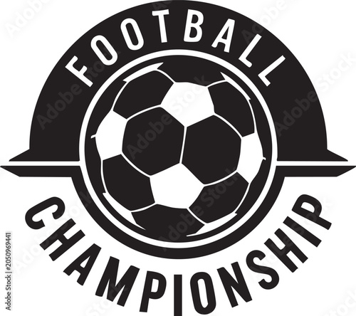 Black and white football championship logo with soccer ball