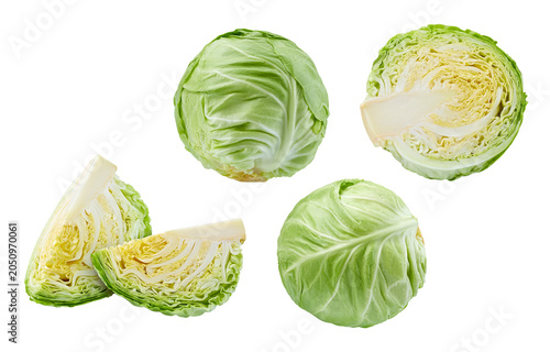 Фотография Sliced young cabbage isolated on white
