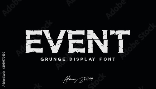 White cracked event display font design on a black background
