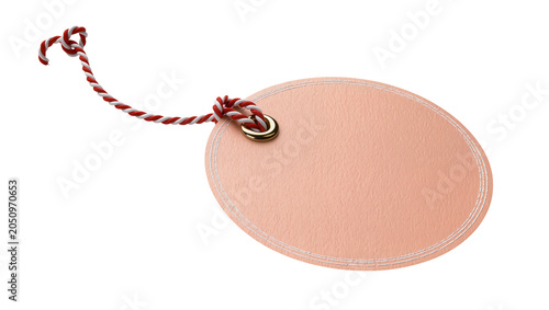 Obraz na plátně Oval paper tag with red and white twine and gold grommet
