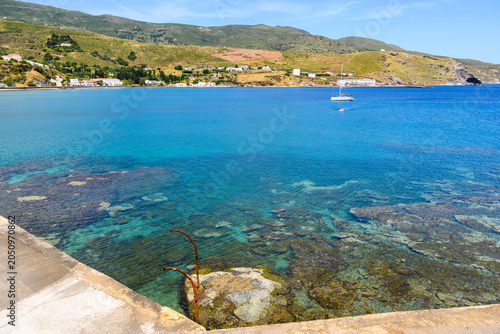 Crystal clear waters next to Andros Town. Andros Island, Cyclades, Greece