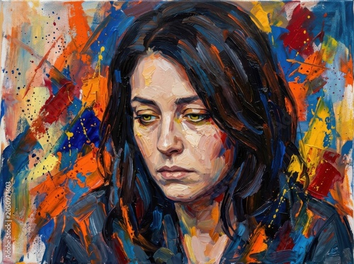 Vibrant Portrait of Young Woman with Dark Hair