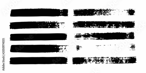 Black Brush Stroke Texture Bars With White Background Isolated Collection