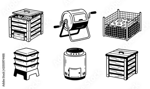 Schilderij op canvas Composting Bins and Tumblers, Eco-Friendly Garden Waste Management Tools, Organi