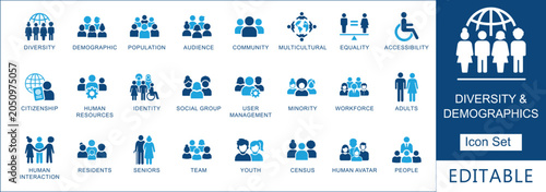 Photos Diversity and demographics solid icon set
