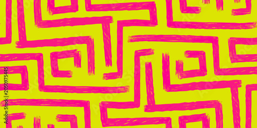 Photos Pink Maze Pattern On Yellow Background Bold Geometric Design
