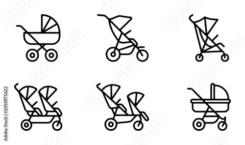 Photos Baby Stroller Icons Set, Modern Infant Pram & Carriage Line Art Collection