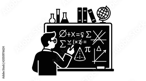 Foto Physics professor explaining complex equations on classroom blackboard