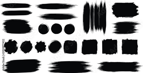 Brush stroke vector collection, abstract paint textures with rough edges, artistic smudges and streaks, flat vector illustration for creative design and digital art projects