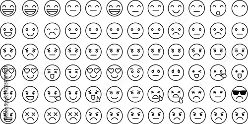 Canvastavla Emoji face vector illustration set with circular expressions, smiling, frowning,