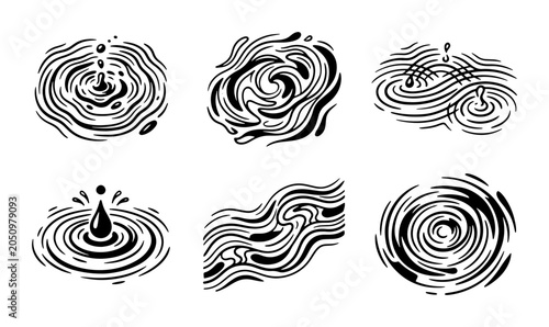 Photos Abstract Water Ripple Vector Set, Organic Flowing Waves, Circular Droplet Patter
