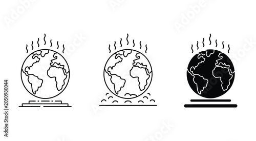 Tableau sur toile Climate change and global warming vector icon collection showing heated earth ri