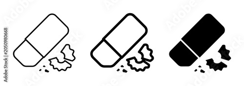 Foto Eraser Icon Set, Rubber Eraser, Correction Tool, Deleting, Removing Mistakes, Ve