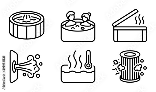 Tablou pe pânză Hot Tub Icons, Spa Equipment Vector Set, Relaxation and Wellness Graphics