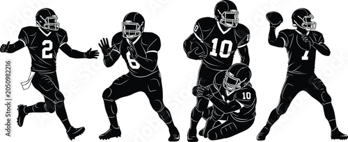 Fotografía American football player vector illustration set with helmet, shoulder pads, run