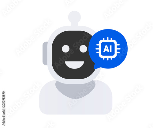 Artificial intelligence chat bot illustration on transparent background. 

