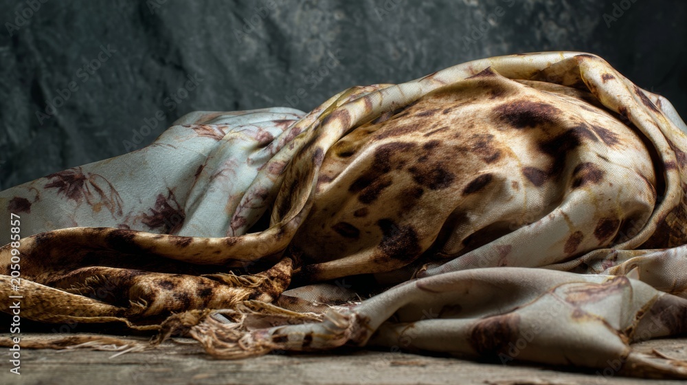 Obraz premium Leopard print fabric draped in dramatic dark still life