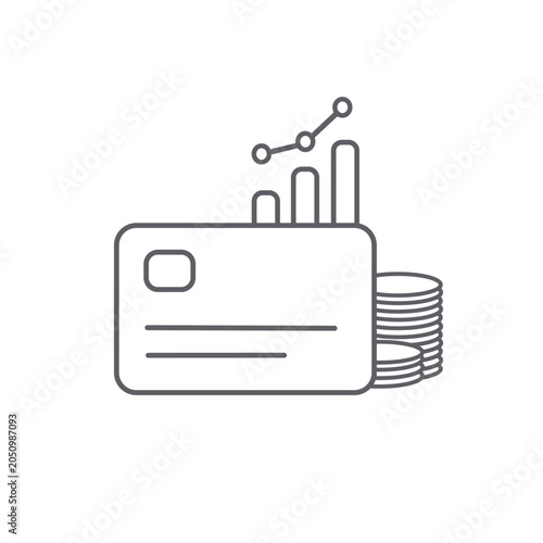 Isolated digital credit card and stock graph icon, representing financial management, fintech and asset growth on white background.