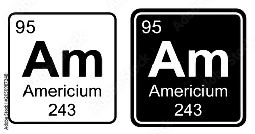 Photos Americium symbols, black and white periodic table chemistry