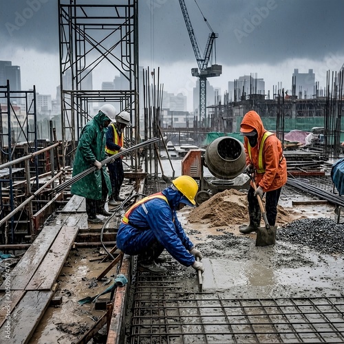 Construction Workers in the Rain