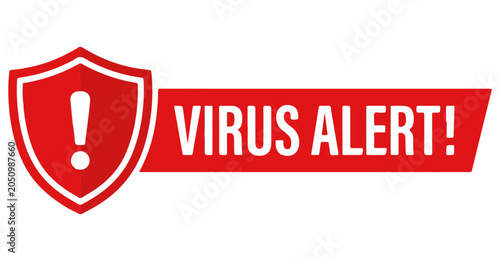 Fotografie Red shield with virus alert text on a transparent background