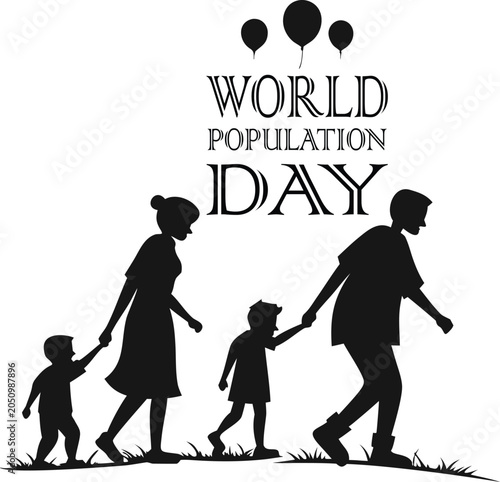 Fotografie Family walking together celebrating world population day.