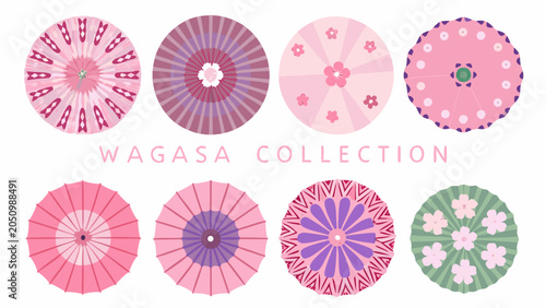 Foto Wagasa Japanese Umbrellas A Collection Of Vector Illustrations