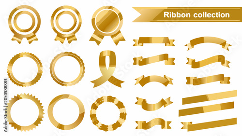 Fotografía Gold ribbons and seals collection vector illustration on white background