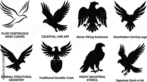 Bild auf Leinwand Eagle vector silhouette collection featuring flying birds of prey in heraldic ge