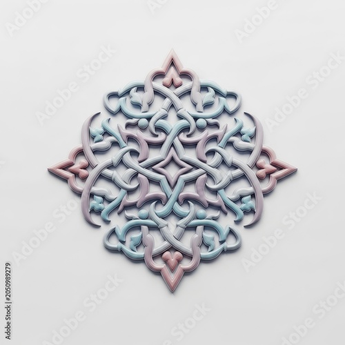 Intricate Pastel Islamic Geometric Pattern on White Background.