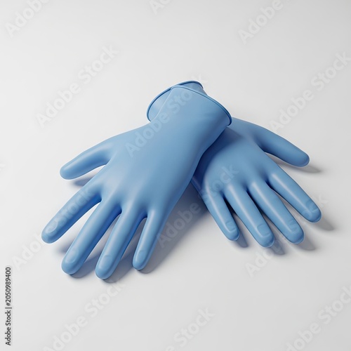 Pair of Blue Nitrile Examination Gloves on White Background.