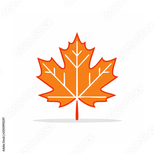 Orange maple leaf icon in flat design style