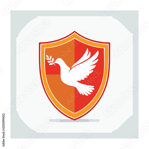 White dove with olive branch on a shield, peace symbol
