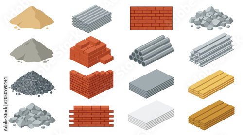 Bild auf Leinwand Construction Materials Isometric Illustration With White Background