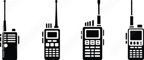 Canvastavla Walkie talkie radio communication icon set wireless signal waves vector illustra
