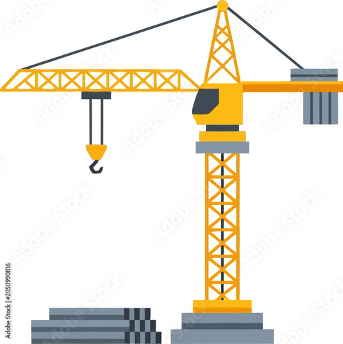Obraz na płótnie Illustration of a yellow construction crane lifting heavy materials
