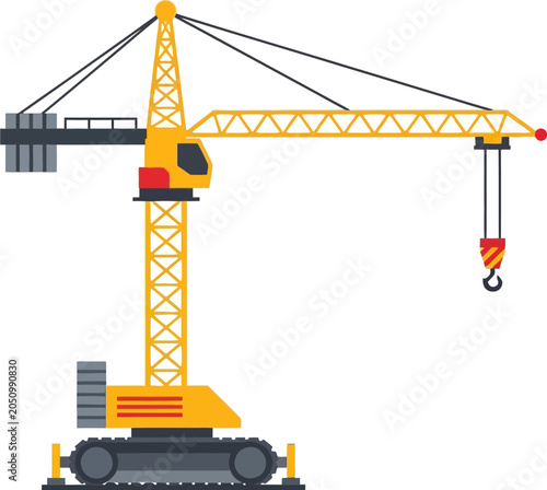 Tableau sur toile Illustration of a yellow construction crane with hook and counterweight