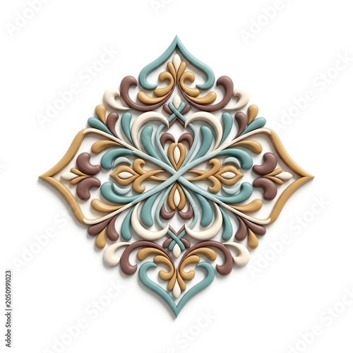 Intricate 3D Floral Ornament Design in Pastel Colors.