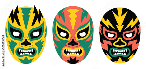 Fotografie Luchador icon set featuring Mexican wrestling masks for lucha libre fighters, sp