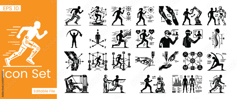 Obraz premium Ancient Tribal Running and Human Activity Symbol Collection, Prehistoric Cave Art Pictograms, Primitive Lifestyle Glyphs, Indigenous Cultural Icons and Historical Petroglyph Illustrations for Heritage