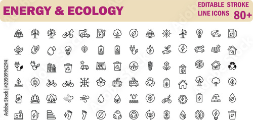 Energy and ecology editable stroke line icons