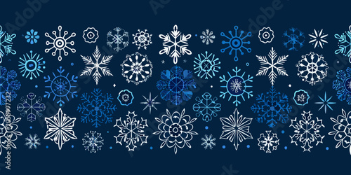 Bild auf Leinwand Snowflake Pattern On Dark Blue Background Seamless Vector Illustration